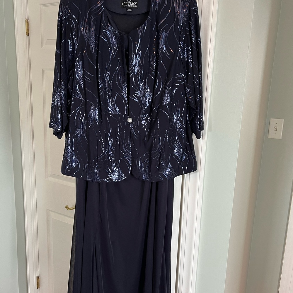 Alex Evenings Navy and Silver Skirt Set